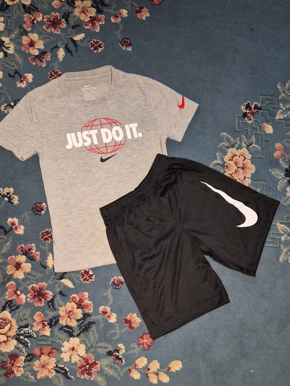 Nike Gray 'Just Do It' W/ Black Swoosh Shorts SET